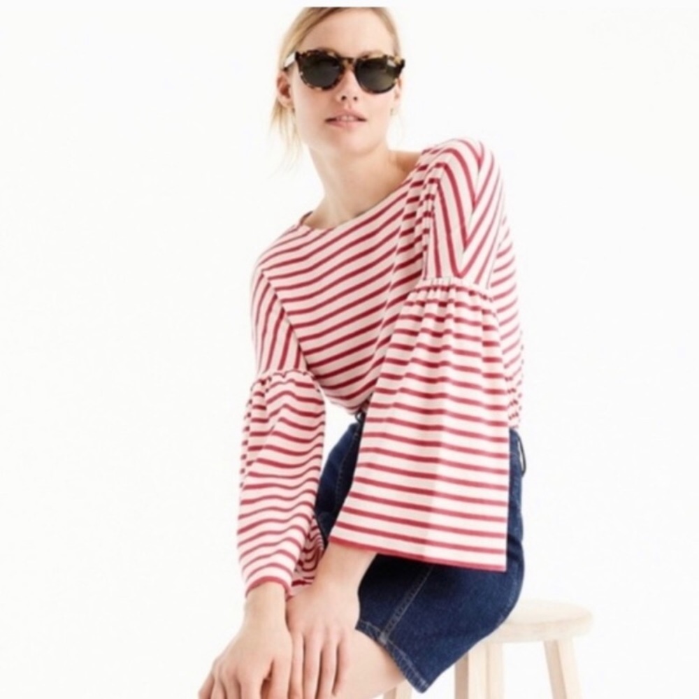 j Crew. Red striped bell sleeve top small